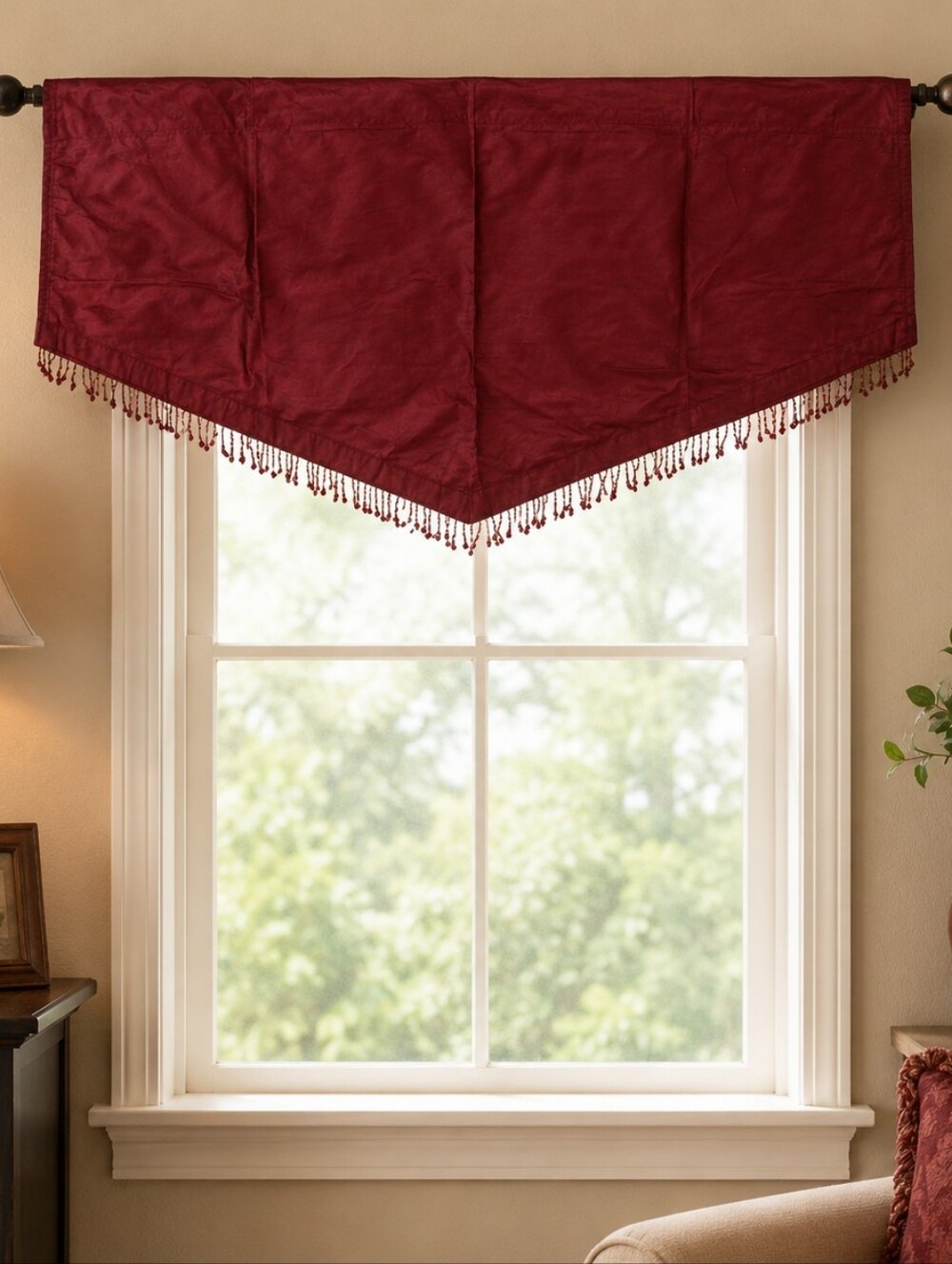 Dupuoni Silk Bead Tassled Window Valance/Curtain Topper